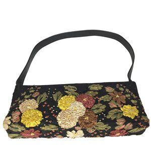 VTG SANTI Embroidered Floral Evening Bag Ribbonwork Sequin Shoulder Duster Bag
